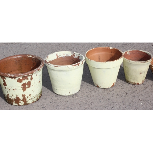 326 - 8 assorted cream painted terracotta garden planter pots, largest approx 30cm wide x 30cm deep x 26cm... 