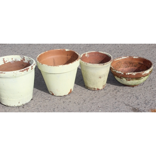 326 - 8 assorted cream painted terracotta garden planter pots, largest approx 30cm wide x 30cm deep x 26cm... 