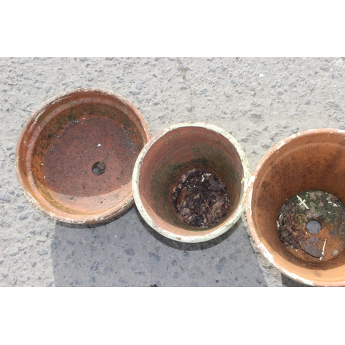 326 - 8 assorted cream painted terracotta garden planter pots, largest approx 30cm wide x 30cm deep x 26cm... 