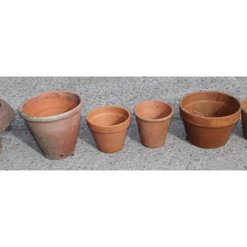 327 - 12 assorted terracotta garden planter pots, largest approx 36cm wide x 36cm deep x 23cm tall