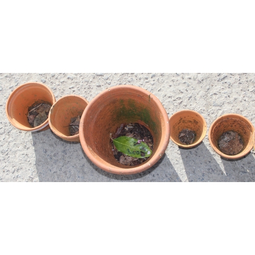 327 - 12 assorted terracotta garden planter pots, largest approx 36cm wide x 36cm deep x 23cm tall