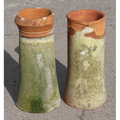 329 - Pair of vintage weathered terracotta chimney pot planters, largest approx 25cm wide x 25cm deep x 60... 