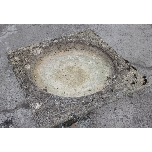 347 - A large vintage weathered concrete bird bath, approx 50cm wide x 50cm deep x 84cm tall