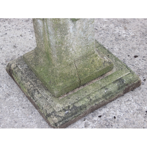 347 - A large vintage weathered concrete bird bath, approx 50cm wide x 50cm deep x 84cm tall