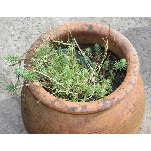 354 - 3 vintage Terracotta garden plant pots, largest approx 33cm wide x 33cm deep x 33cm tall