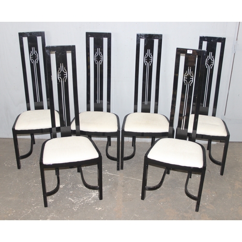 39 - A set of 6 Japanese black lacquer high back dining chairs by Kesterport, each approx 121cm tall