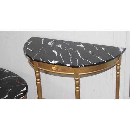 41 - 2 gilt and marble effect painted tables, demilune and coffee table, the coffee table approx 112cm wi... 