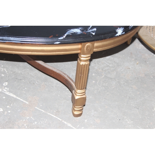 41 - 2 gilt and marble effect painted tables, demilune and coffee table, the coffee table approx 112cm wi... 