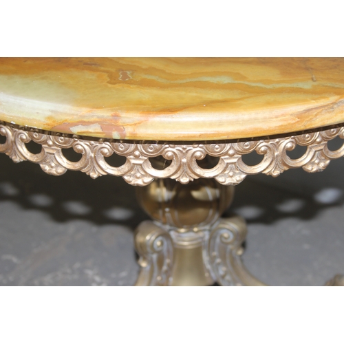 43 - 2 vintage onyx and gilt metal coffee tables, the larger approx 120cm wide x 50cm deep x 47cm tall