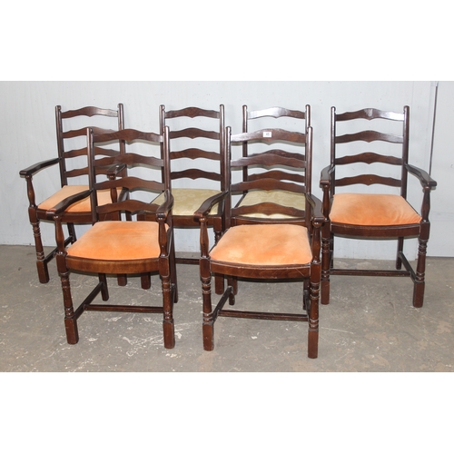 45 - A set of 6 ladder back chairs, 4 carver and 2 dining chairs