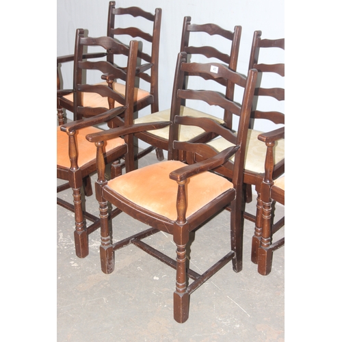 45 - A set of 6 ladder back chairs, 4 carver and 2 dining chairs