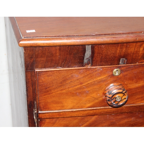 48 - A Victorian 2 over 3 mahogany chest of drawers with unusual handles and turned feet, approx 92cm wid... 