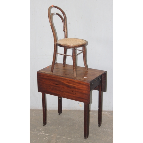 53 - A small vintage Thonet style bentwood chair with bergere seat and a small mahogany dropleaf table wi... 