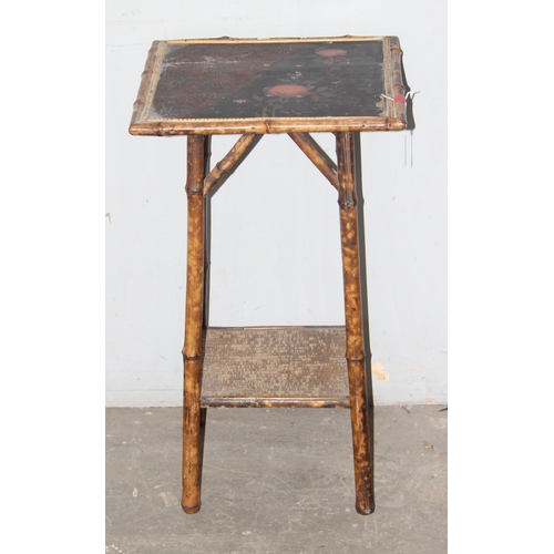 9 - A Victorian Aesthetic Movement bamboo side table with painted top, approx 42cm wide x 42cm deep x 72... 