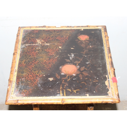 9 - A Victorian Aesthetic Movement bamboo side table with painted top, approx 42cm wide x 42cm deep x 72... 