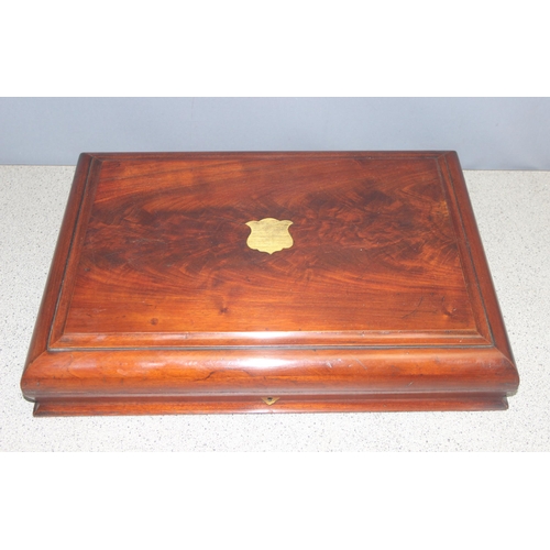 272 - Antique sarcophagus shaped rosewood tea caddy converted to decanter box with 2 cut-glass decanters a... 