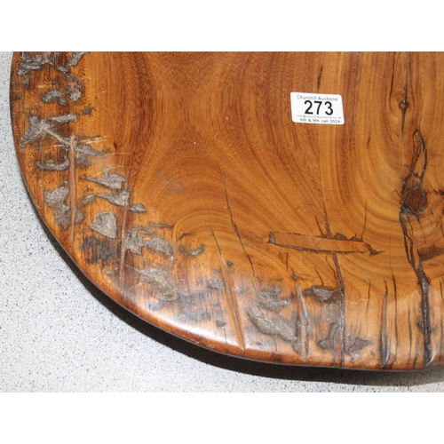 273 - Vintage wooden carved bowl, possibly yew wood, approx 43 x 40cm