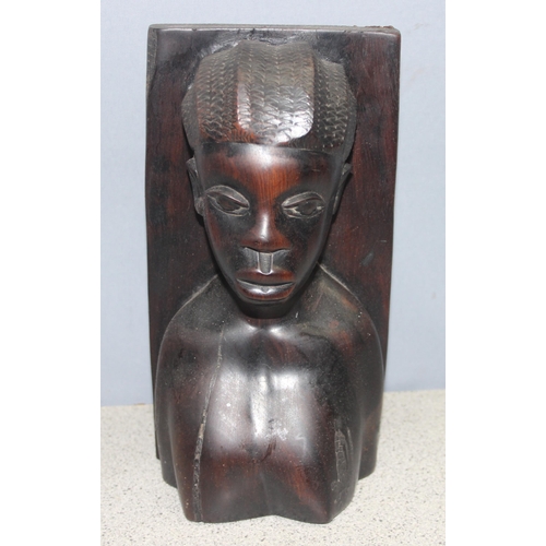 275 - Pair of carved ebony African bust bookends, approx 24cm H