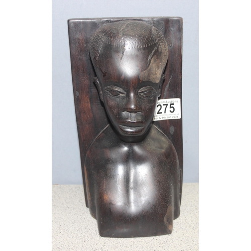 275 - Pair of carved ebony African bust bookends, approx 24cm H