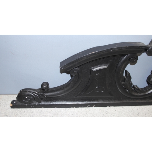 276 - Black painted carved wooden frieze, approx 137cm wide