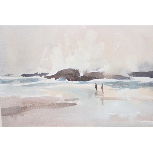 409 - Aubrey R. Phillips RWA (1920-2005): Watercolour wash painting of a coastal scene of crashing waves a... 