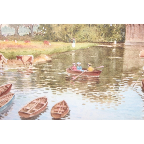 411 - Brian Stone of Wallingford, original watercolour river-punting scene in gilt frame, approx 50cm x 40... 