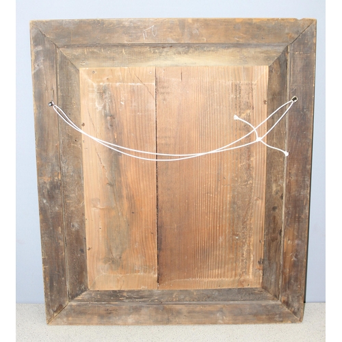 418 - A vintage mirror with thick rustic pine frame, approx 78cm x 67cm