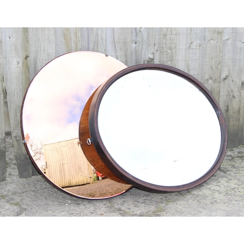 420 - An Edwardian oval Sheraton revival mirror and a convex wall mirror, the convex mirror approx 47cm in... 