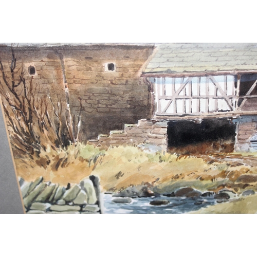 426 - E Greig Hall, (20th century), watercolour depicting derelict farm buildings, signed, approx 70cm x 5... 