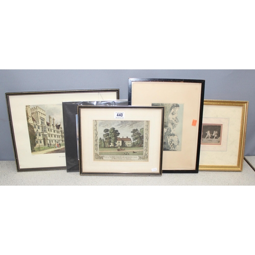 440 - Qty of assorted pictures and prints to inc an antique hand coloured print of Lord George Lennox's se... 