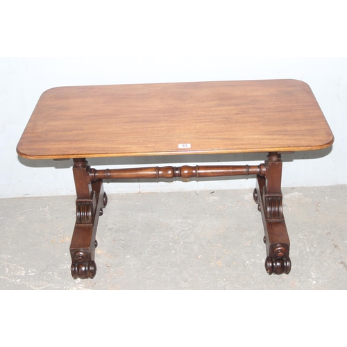 63 - An antique mahogany side table with impressive base, approx 100cm wide x 54cm deep x 58cm tall