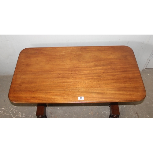 63 - An antique mahogany side table with impressive base, approx 100cm wide x 54cm deep x 58cm tall