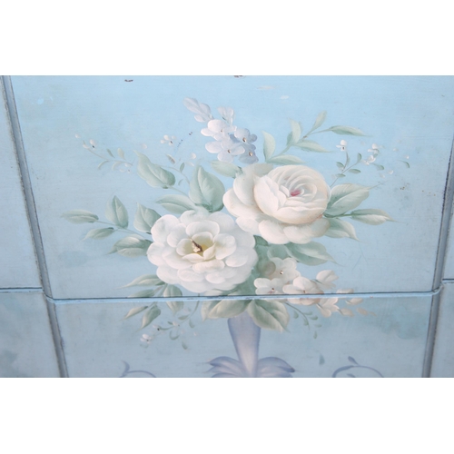 69 - A French style blue and floral painted 2 drawer Chest of Drawers, approx 78cm wide x 38cm deep x 79c... 