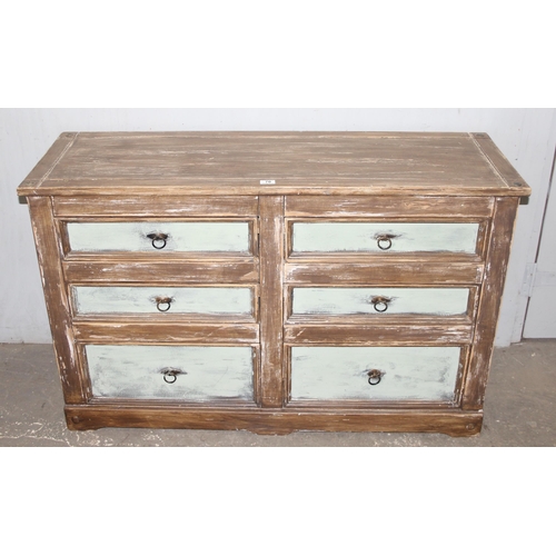 70 - A vintage 6 drawer Sideboard with distressed painted finish, approx 132cm wide x 43cm deep x 84cm ta... 