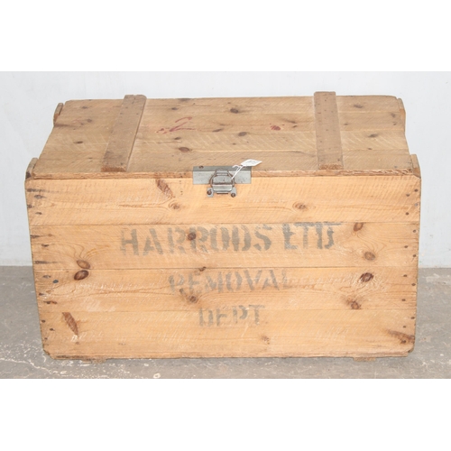 73 - A vintage Harrods Removal Department wooden crate, approx 90cm wide x 50cm deep x 50cm tall