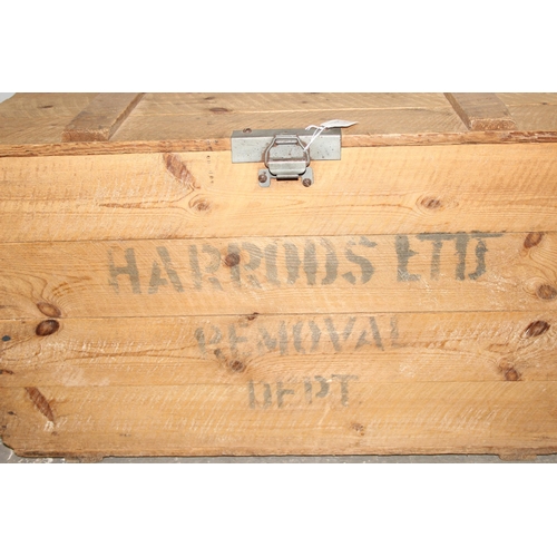 73 - A vintage Harrods Removal Department wooden crate, approx 90cm wide x 50cm deep x 50cm tall