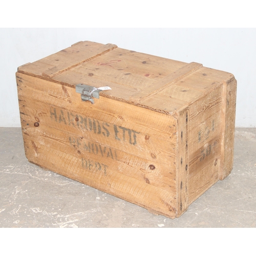 73 - A vintage Harrods Removal Department wooden crate, approx 90cm wide x 50cm deep x 50cm tall