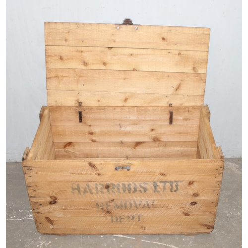 73 - A vintage Harrods Removal Department wooden crate, approx 90cm wide x 50cm deep x 50cm tall