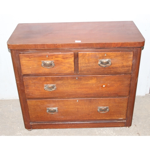 77 - An antique 2 over 2 mahogany Chest of Drawers with Art Nouveau brass handles, approx 98cm wide x 44c... 