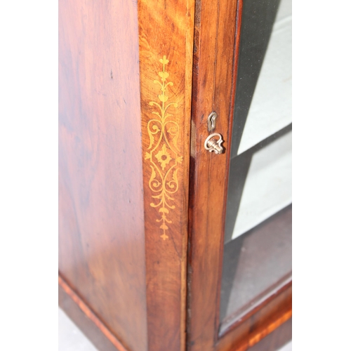 85 - A Victorian burr walnut inlaid display cabinet with painted interior, approx 56cm wide x 33cm deep x... 