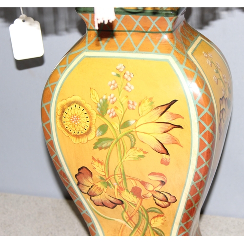 234 - Ceramic hand painted lamp decorated with floral design on footed base with shade, approx 74cm incl s... 