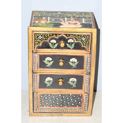 280 - A vintage Indian painted and lacquered chest of drawers or collectors chest, approx 20 x 15 x 31cm