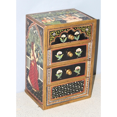 280 - A vintage Indian painted and lacquered chest of drawers or collectors chest, approx 20 x 15 x 31cm