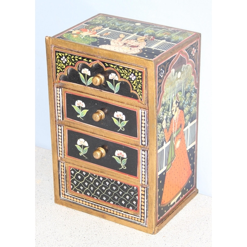 280 - A vintage Indian painted and lacquered chest of drawers or collectors chest, approx 20 x 15 x 31cm