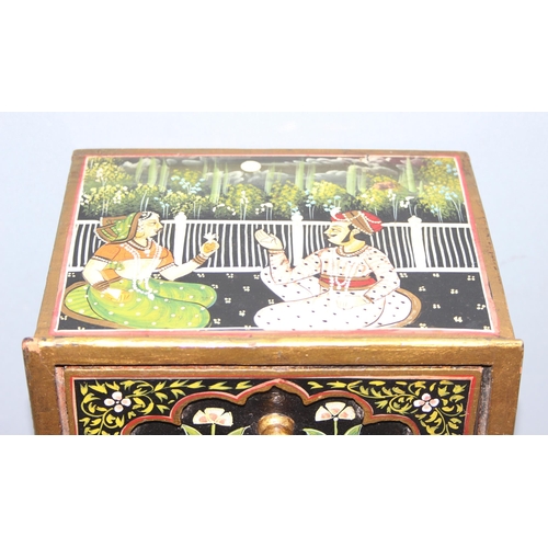 280 - A vintage Indian painted and lacquered chest of drawers or collectors chest, approx 20 x 15 x 31cm