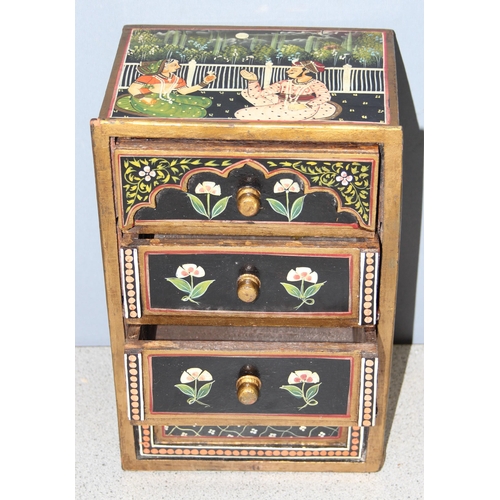 280 - A vintage Indian painted and lacquered chest of drawers or collectors chest, approx 20 x 15 x 31cm