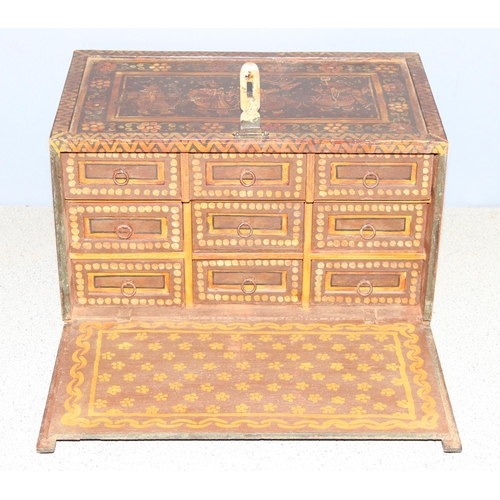 281 - An antique hand decorated antique Rajasthani box/collectors chest with 9 drawers, approx 36 x 23 x 2... 