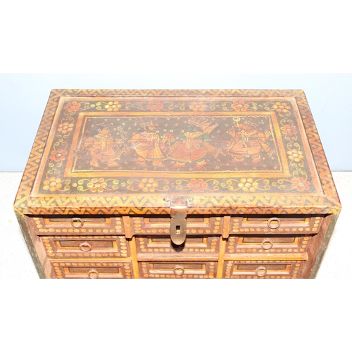 281 - An antique hand decorated antique Rajasthani box/collectors chest with 9 drawers, approx 36 x 23 x 2... 