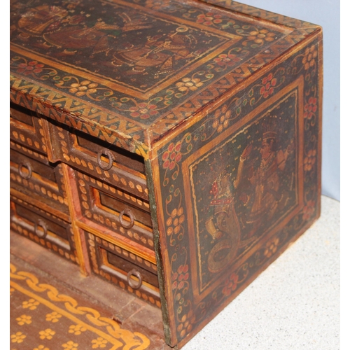 281 - An antique hand decorated antique Rajasthani box/collectors chest with 9 drawers, approx 36 x 23 x 2... 