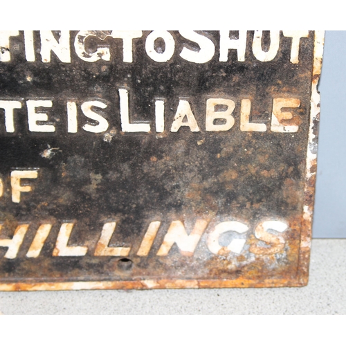 443 - Original cast iron GW & L & NW penalty notice sign in black and white, approx 54 x 36cm